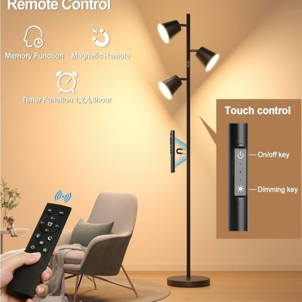 Modern Black Floor Lamp with Remote NIB